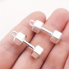 10pcs Silver Fitness Dumbbell Charms for DIY Jewelry Making