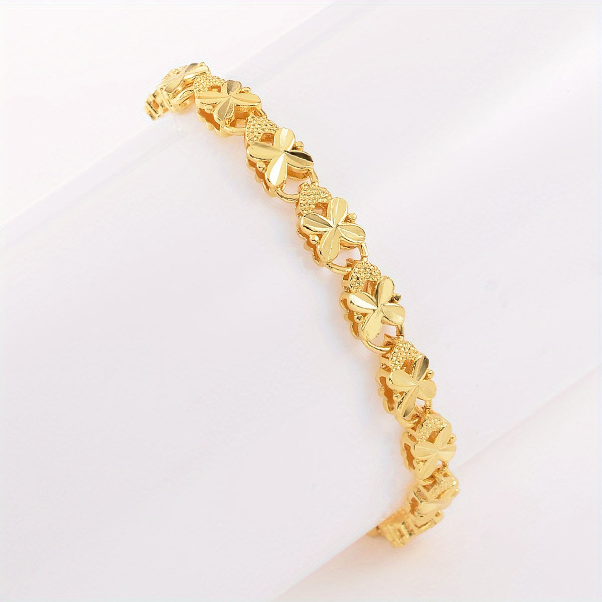 18K Plated Clover Heart Flower Bracelet Birthday Gift