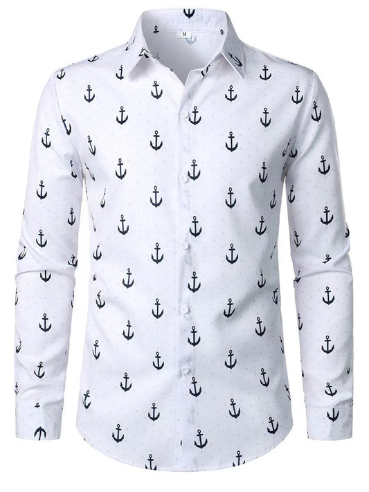 Floral Print Men Long Sleeve Casual Blouse