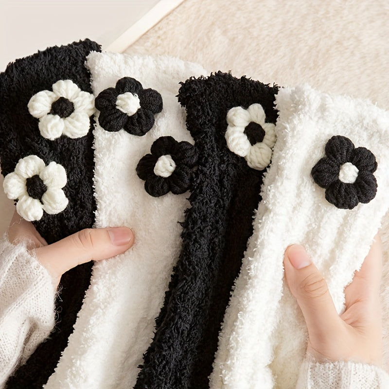 6 Pairs Floral Decor Socks Comfy & Fuzzy Warm Women's Stockings