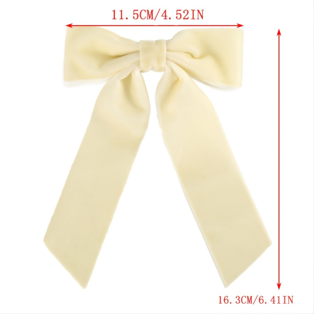 Velvet Solid Hair Bow Clip With Long Ribbon French Barrette