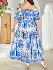  Boho Dress Off Shoulder Short Sleeve Maxi Dress