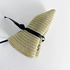 Sun Embroidery Straw Hat Ribbon Bowknot Drawstring Adjustable