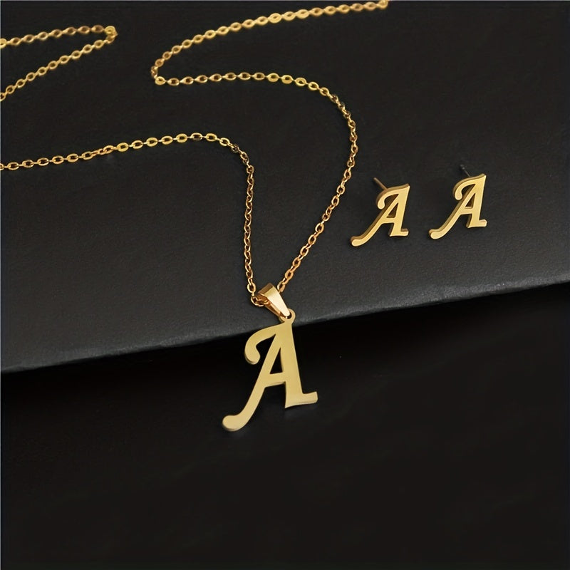 Golden 26 Letters Necklace & Earring Set For Men