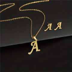 Golden 26 Letters Necklace & Earring Set For Men