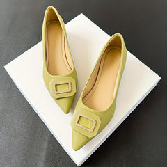Women's Pointed Toe Low Heels Slip On Buckle Decor Chunky Heels