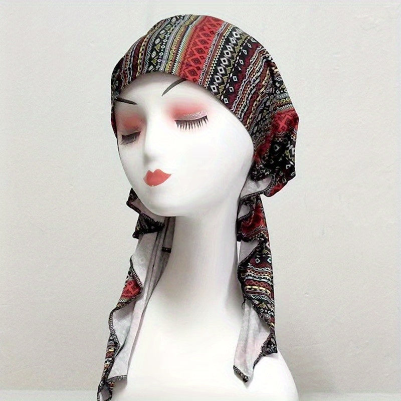 Vintage Tie Dye Print Turban Cap Boho Head Wraps Elastic Headscarf Women