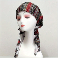Vintage Tie Dye Print Turban Cap Boho Head Wraps Elastic Headscarf Women