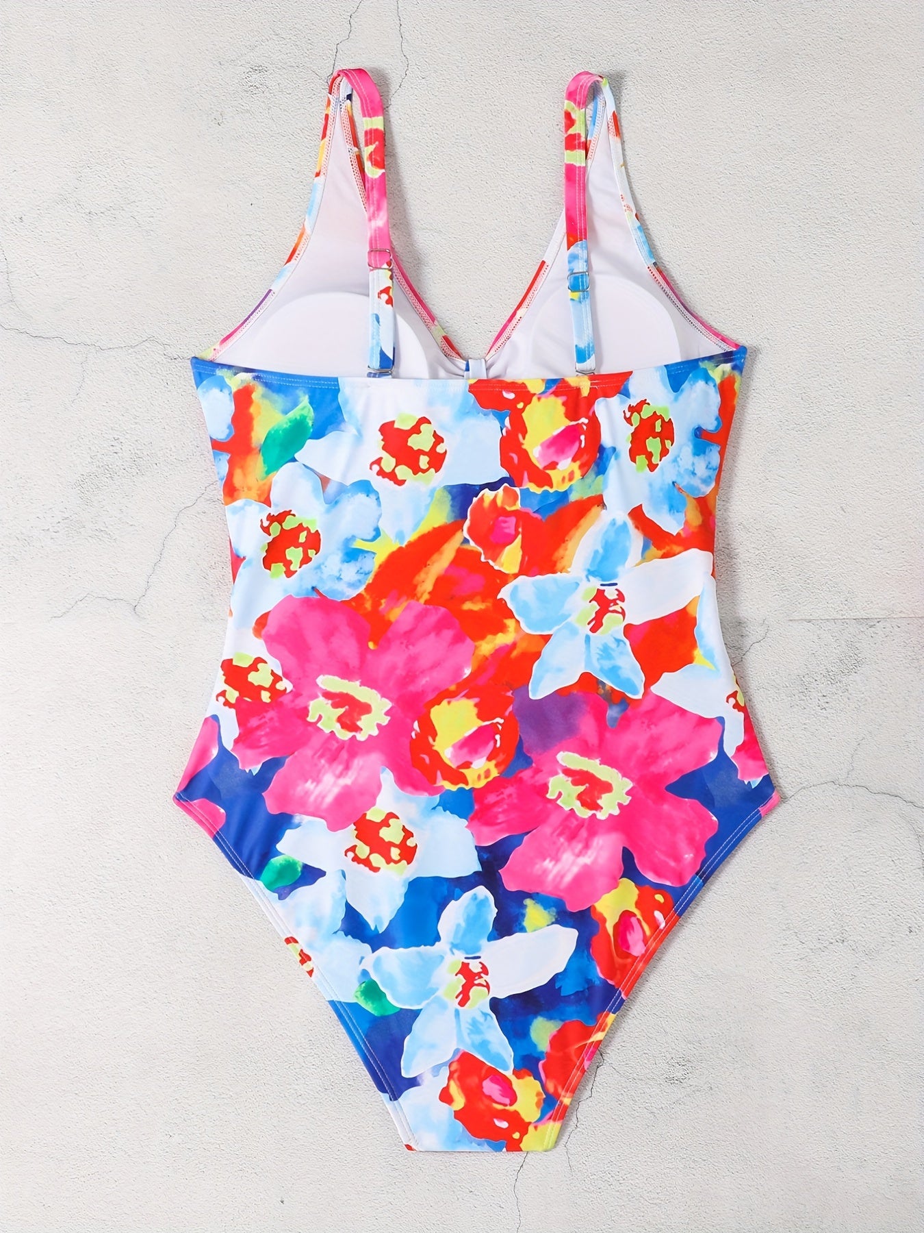  Floral Print V Neck One Piece Swimsuit