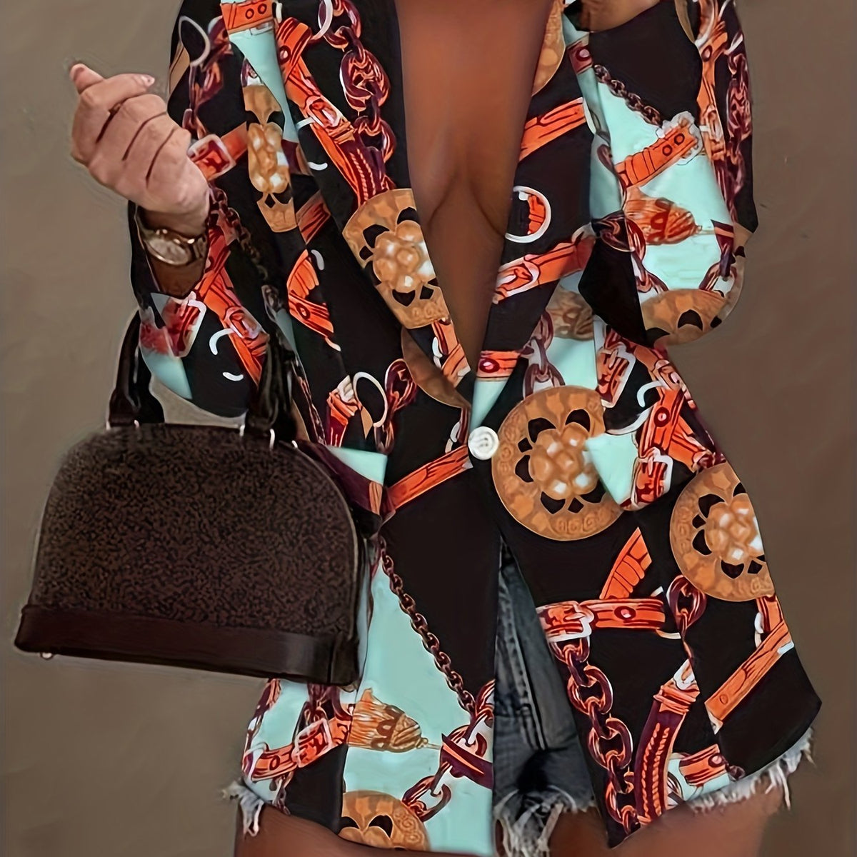 Baroque Print Long Sleeve Blazer