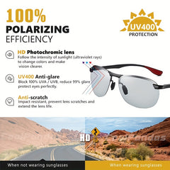 Aluminum Rimless Photochromic Sunglasses Men Polarized Driving Sun Glasses