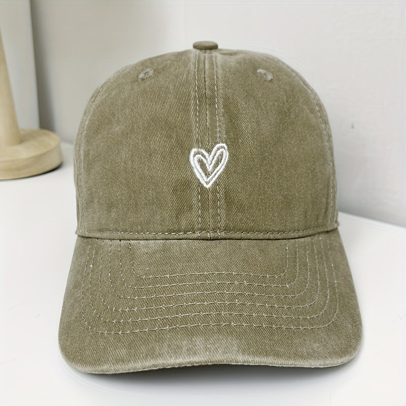 Unisex Adjustable Baseball Cap with Heart Embroidery