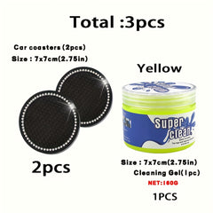 3pc Car Cleaning Gel Set with Coasters - 160g