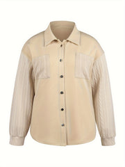 Colorblock Jacquard Button Up Lantern Sleeve Blouse