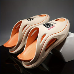 Men's Letter Print Non Slip Platform Slides