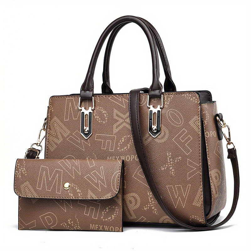 2pc Tote Bag Clutch Purse Set Textured Shoulder Bag Versatile Commuter Bag