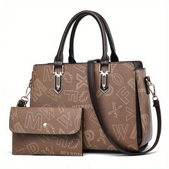2pc Tote Bag Clutch Purse Set Textured Shoulder Bag Versatile Commuter Bag