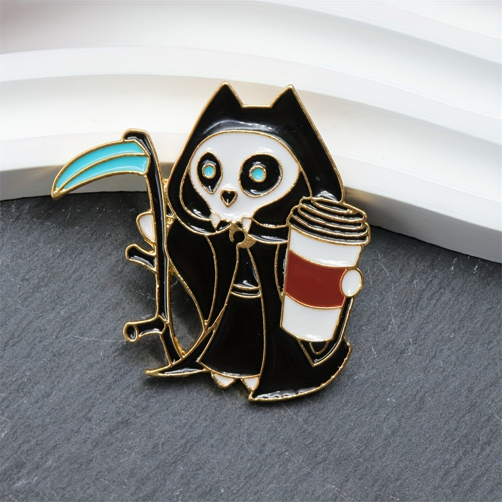 Cartoon Grim Reaper Brooch for Men Backpack Collar Jewelry