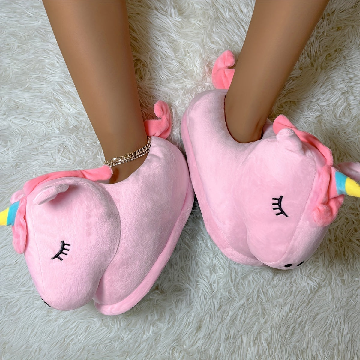 Women's Cozy Pony Novelty Slippers Warm Plush Indoor Non Slip Slippers