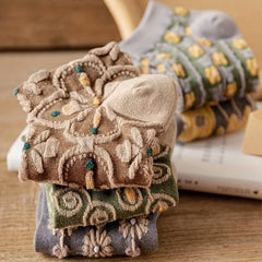 5 Pairs 3D Floral Textured Socks Retro Short Socks Women's Stockings