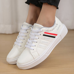 Stripes Pattern Faux Leather Skate Shoes Non Slip Flat Sneakers