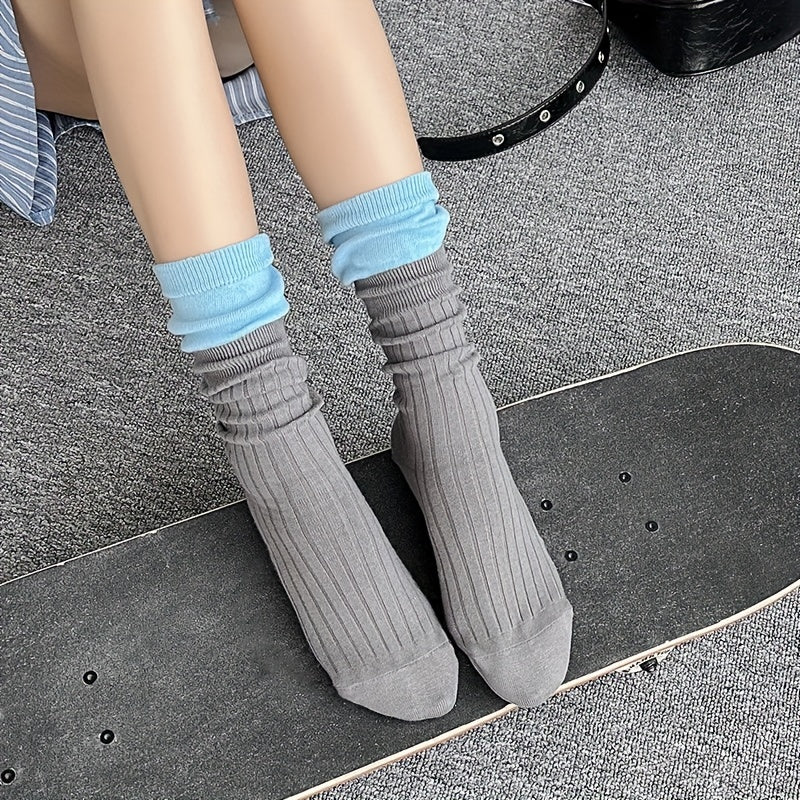 3 Pairs Colorblock Crew Socks Women's Stockings