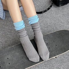 3 Pairs Colorblock Crew Socks Women's Stockings