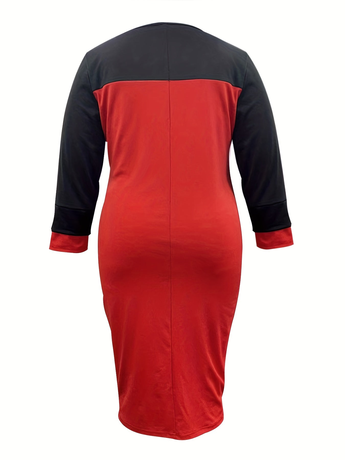  Colorblock Geometric Print Long Sleeve Dress