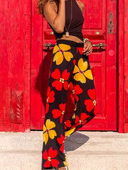  Boho Pants Women's Plus Damask Print High Rise