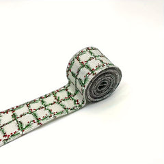 1pc 4 57 Meter Christmas Wired Edge Ribbon Green Twig Checked Pattern