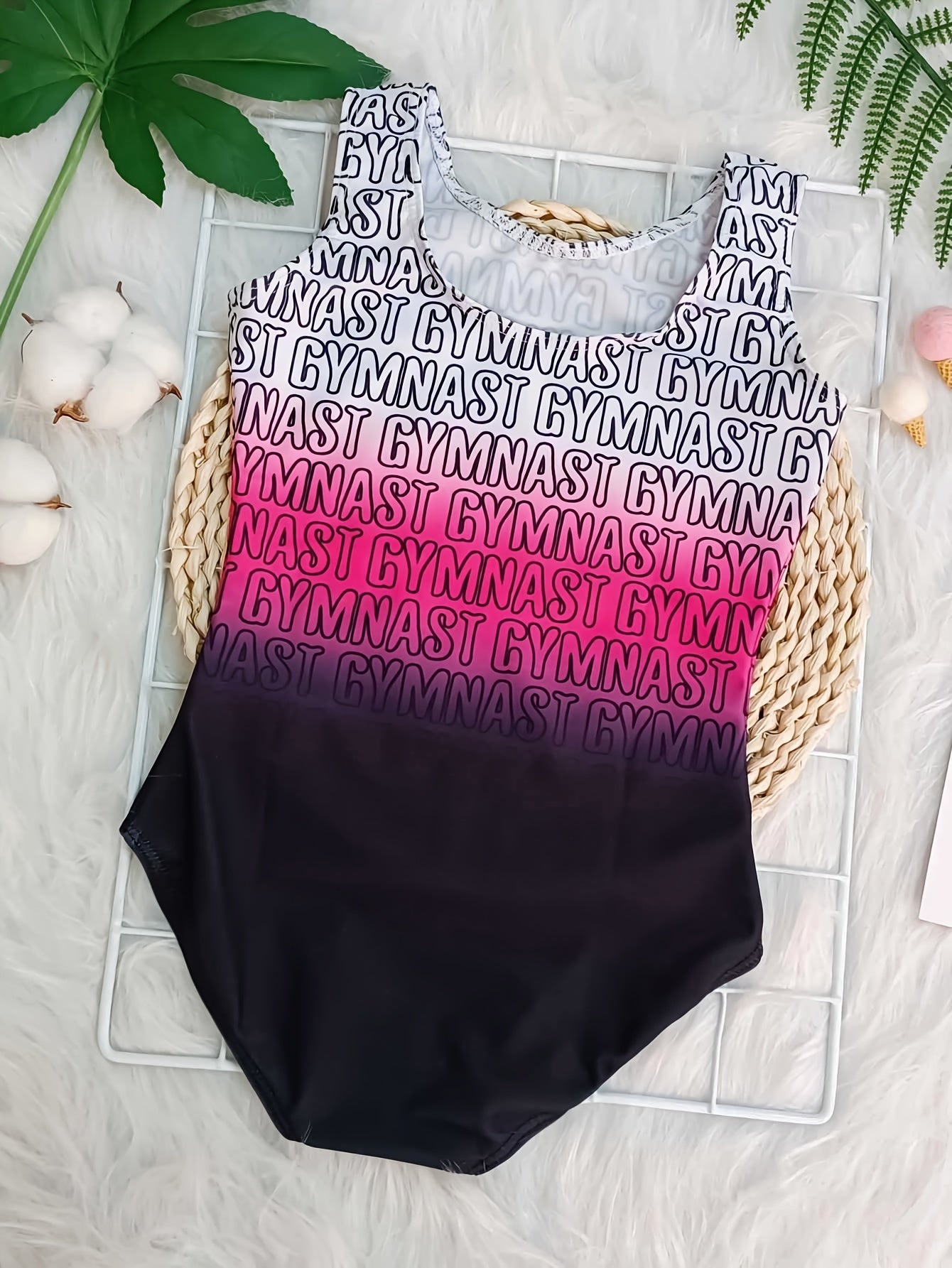 Letter Print Gradient 1pc Dancing Suit for Girls Ballet Gymnastics