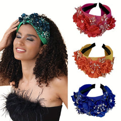 Crystal Mesh Flower Headband Wide Brim Hair Band