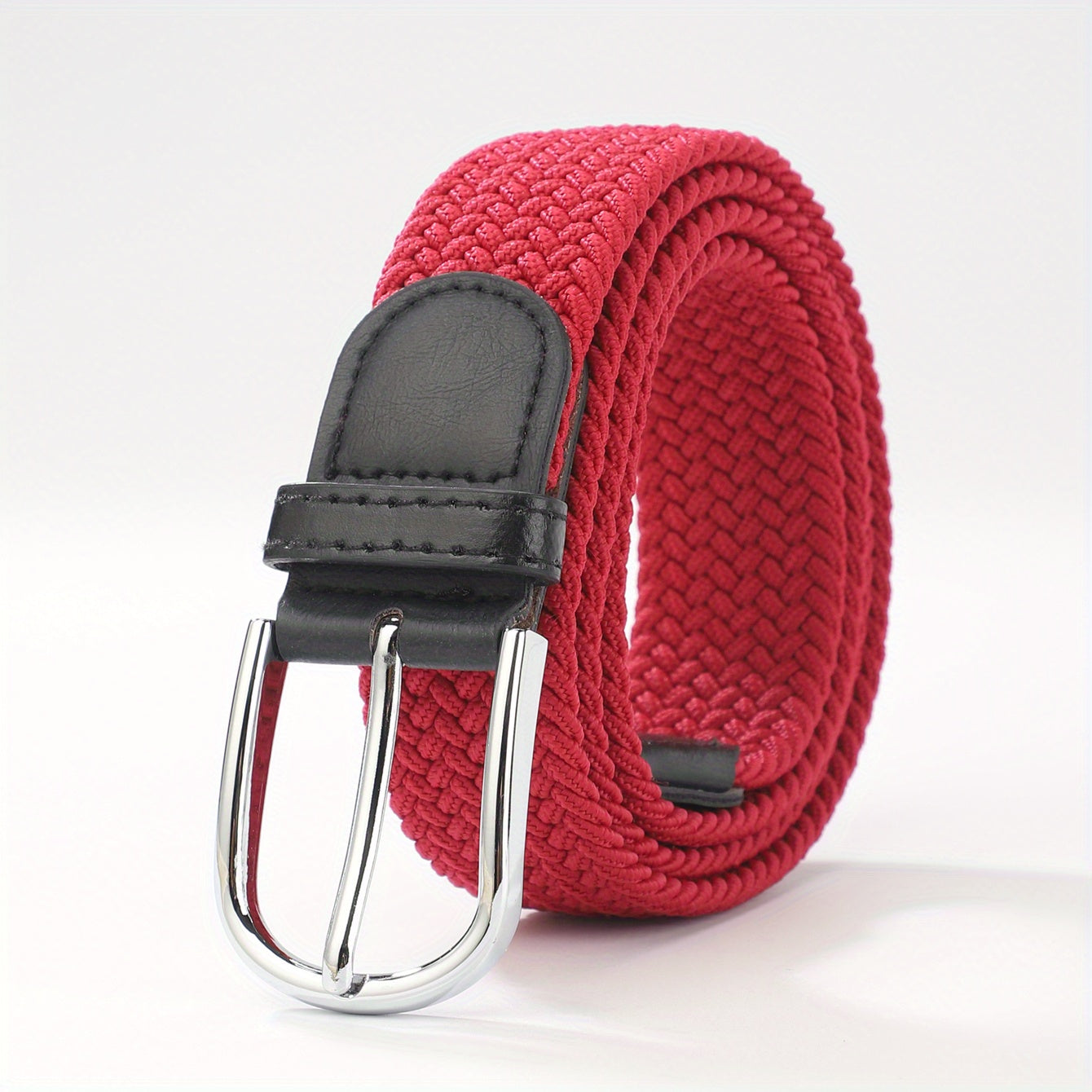 Men's Elastic Braided Belt Pin Buckle Stretch Belt Canvas Waistband