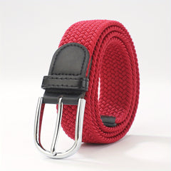 Men's Elastic Braided Belt Pin Buckle Stretch Belt Canvas Waistband
