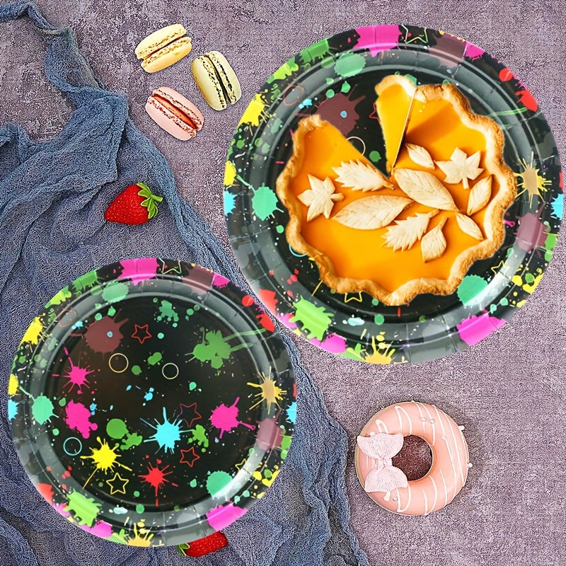 20pcs Neon Glow Party Plates Fluorescent Tableware