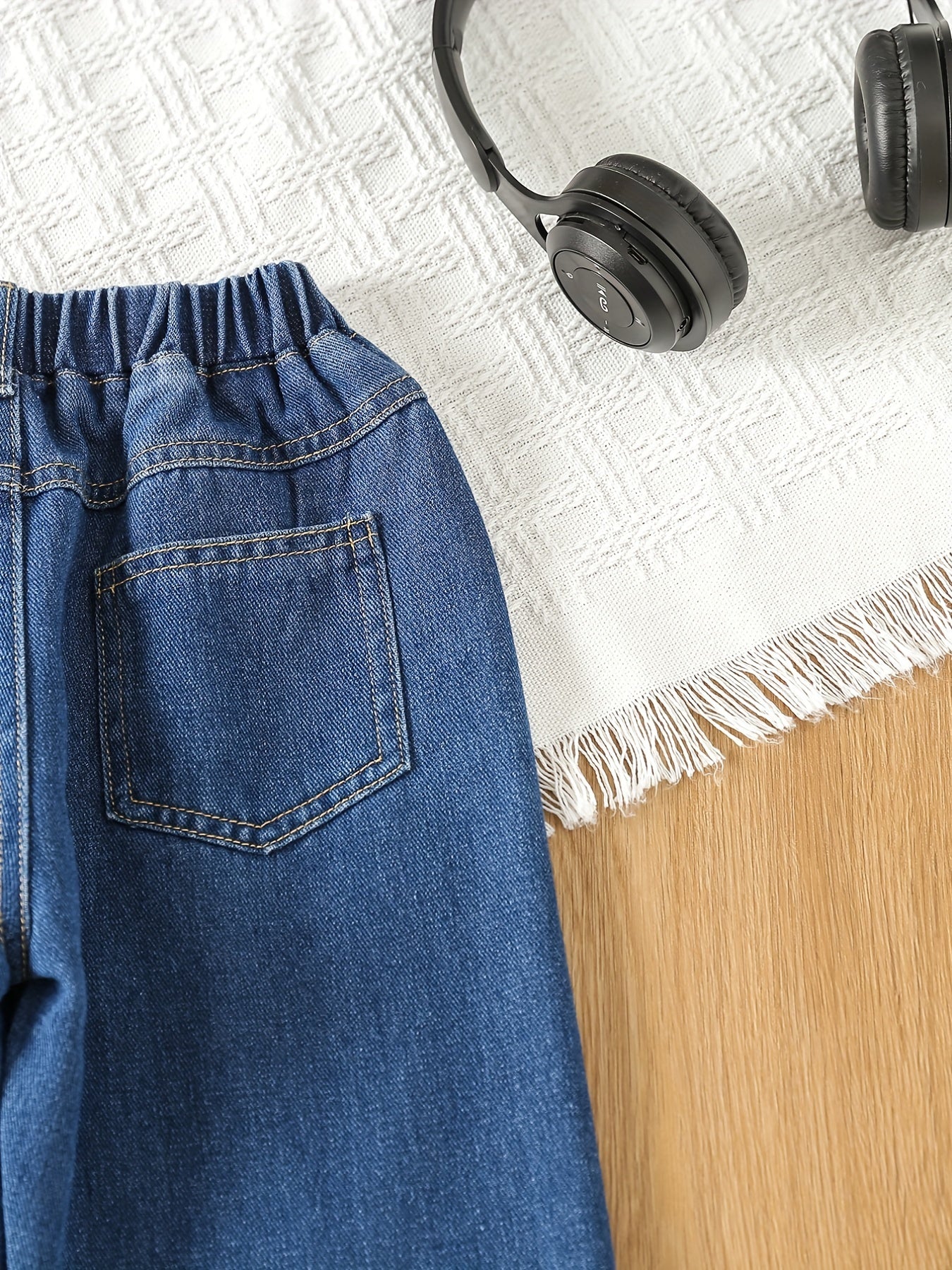 Girls Wide Leg Jeans Denim Trousers Elastic Waist