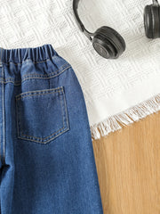 Girls Wide Leg Jeans Denim Trousers Elastic Waist