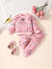 2pcs Baby Girls Dinosaur Print Top & Pant Set Kids Clothes
