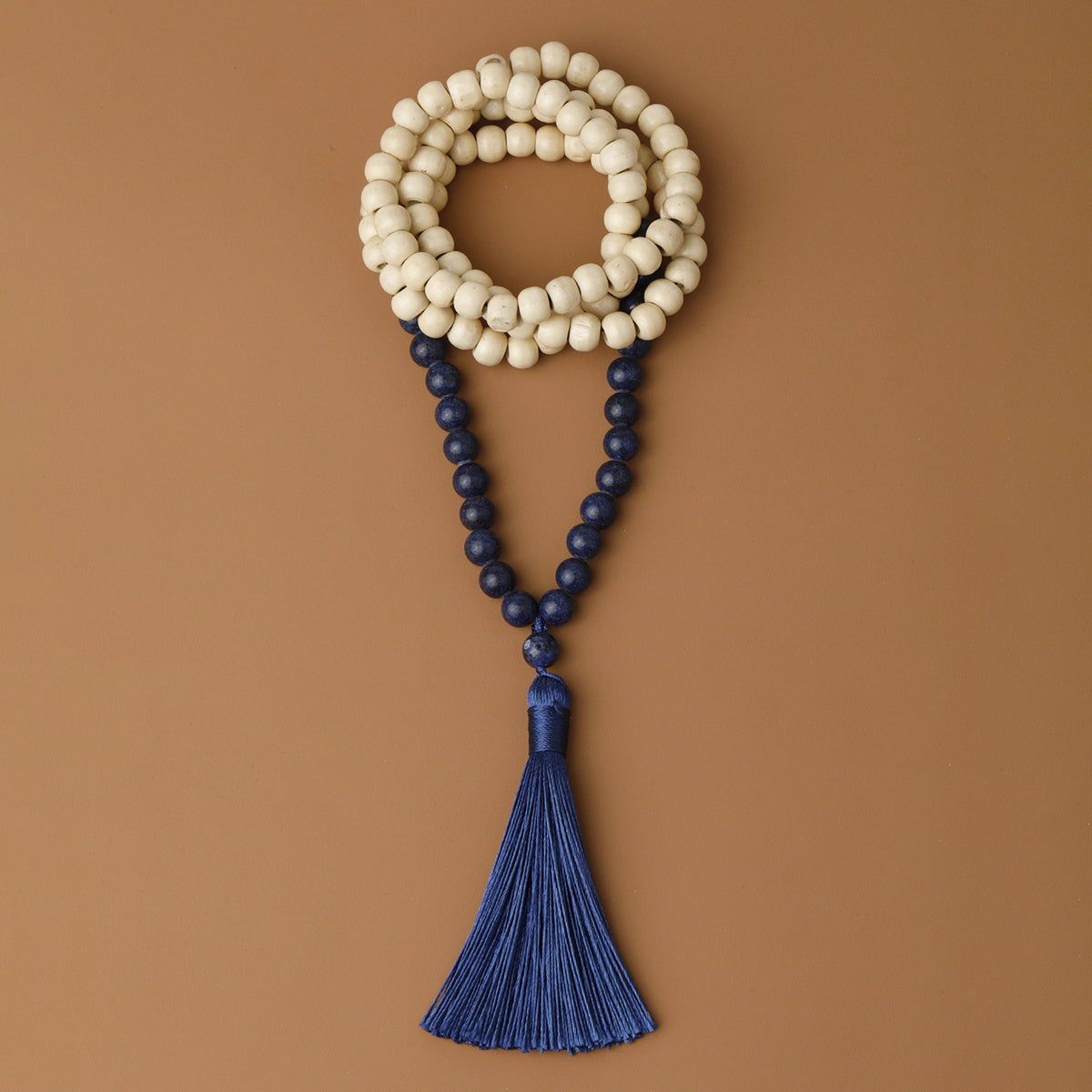 Men's Natural Stone & Wood Beads Tassel Necklace