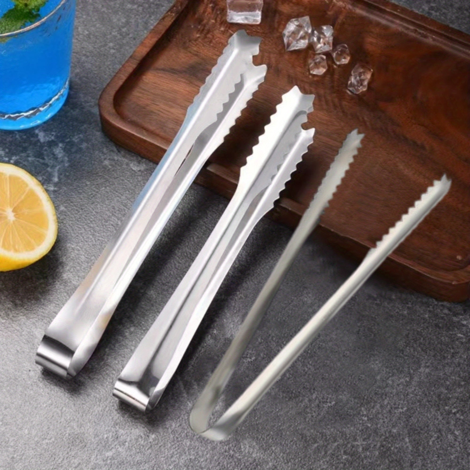 3pcs Stainless Steel Ice Cube Tongs for Barbecue Salad Buffet Kitchen Tools