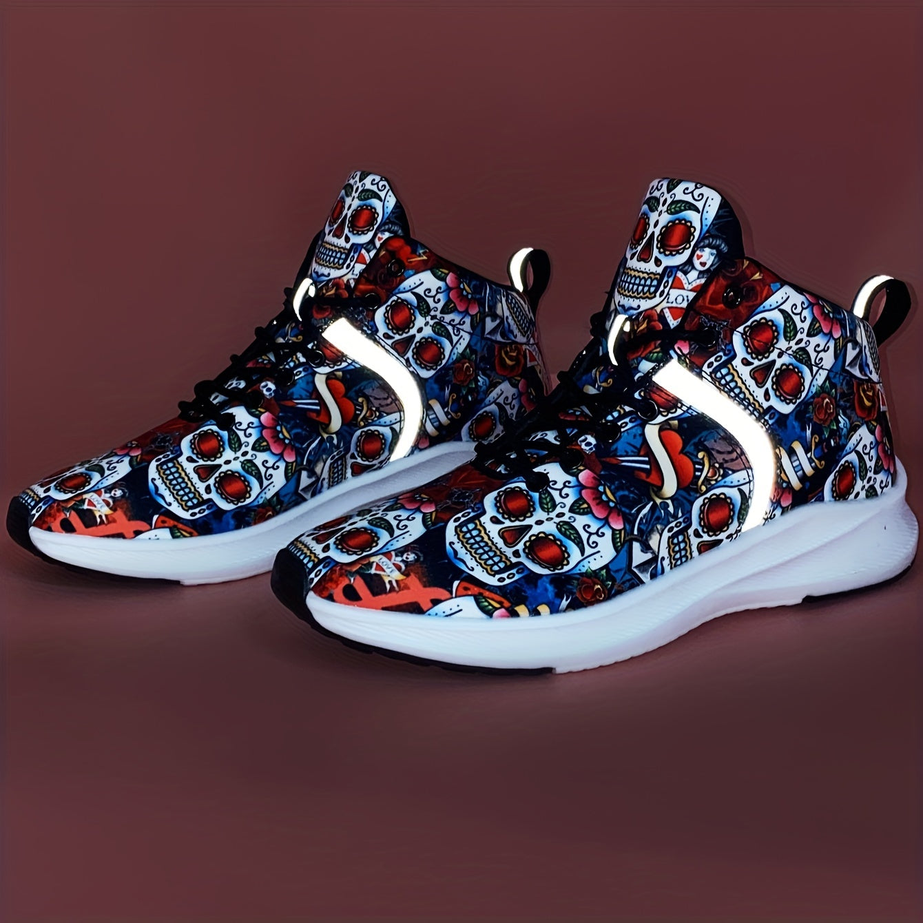 Skull Print Lightweight Running Shoes Non Slip Outdoor Sneakers