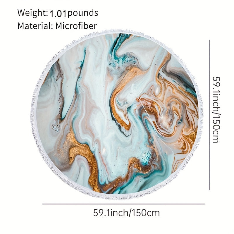 Marble Pattern Quick Dry Beach Towel Soft Microfiber Round Towel