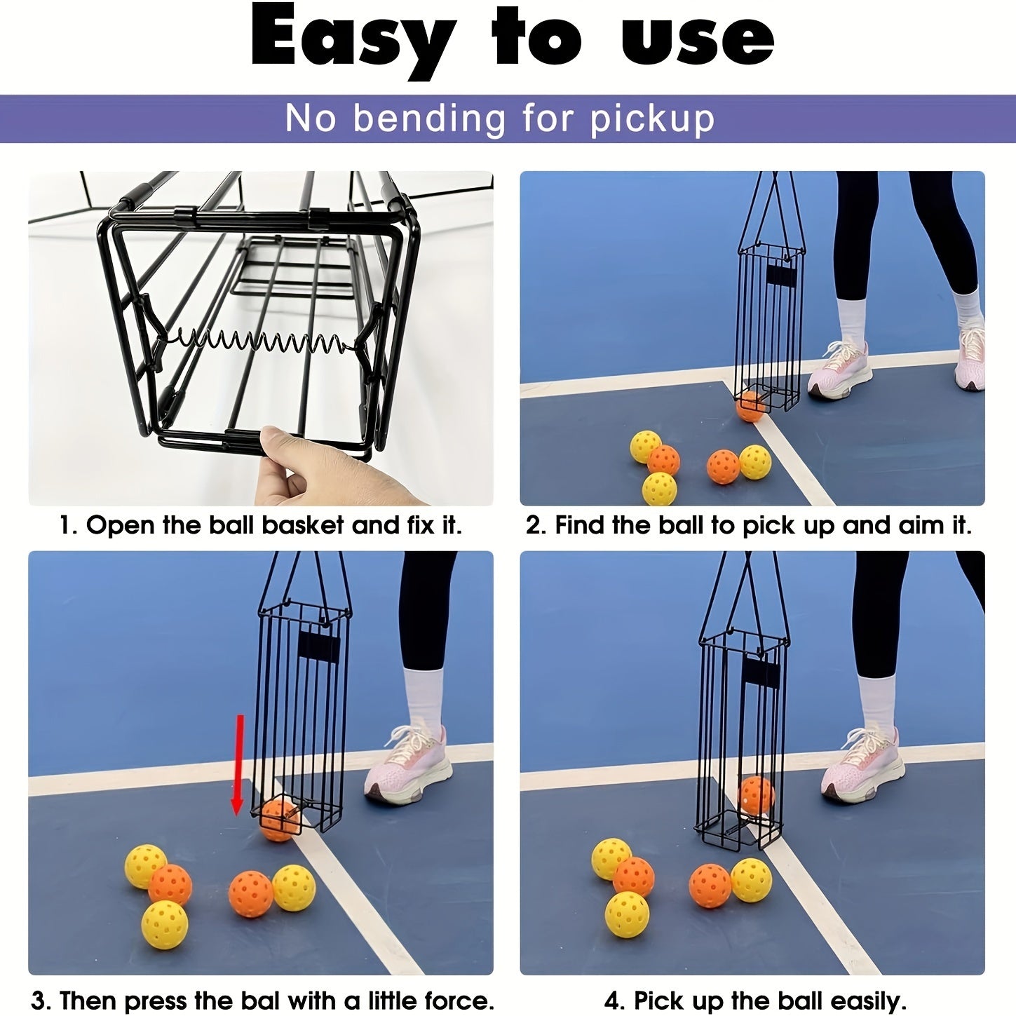 Portable Pickleball & Tennis Ball Collector Basket Carrier