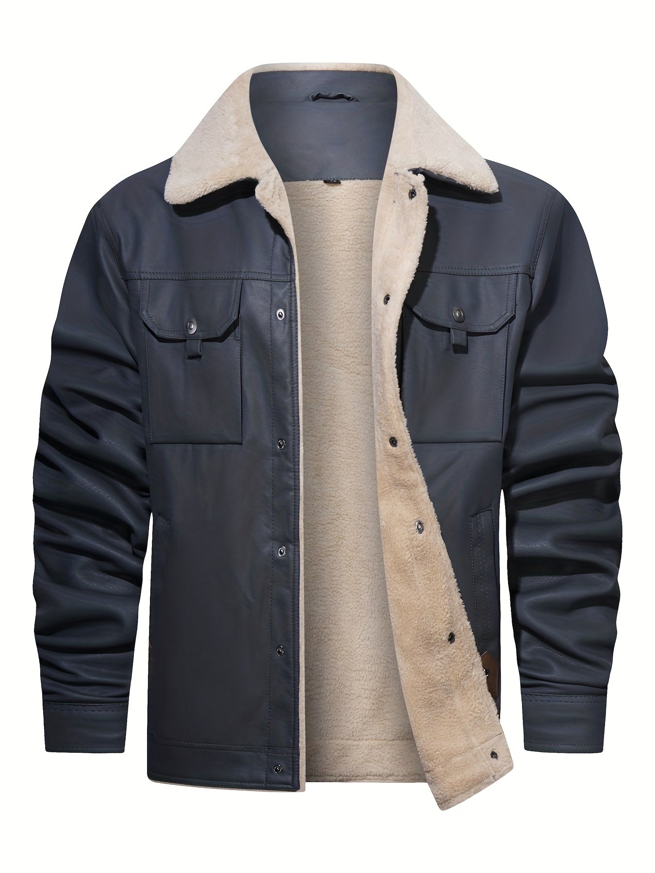 Men's Classy Fleece PU Jacket with Fur Collar