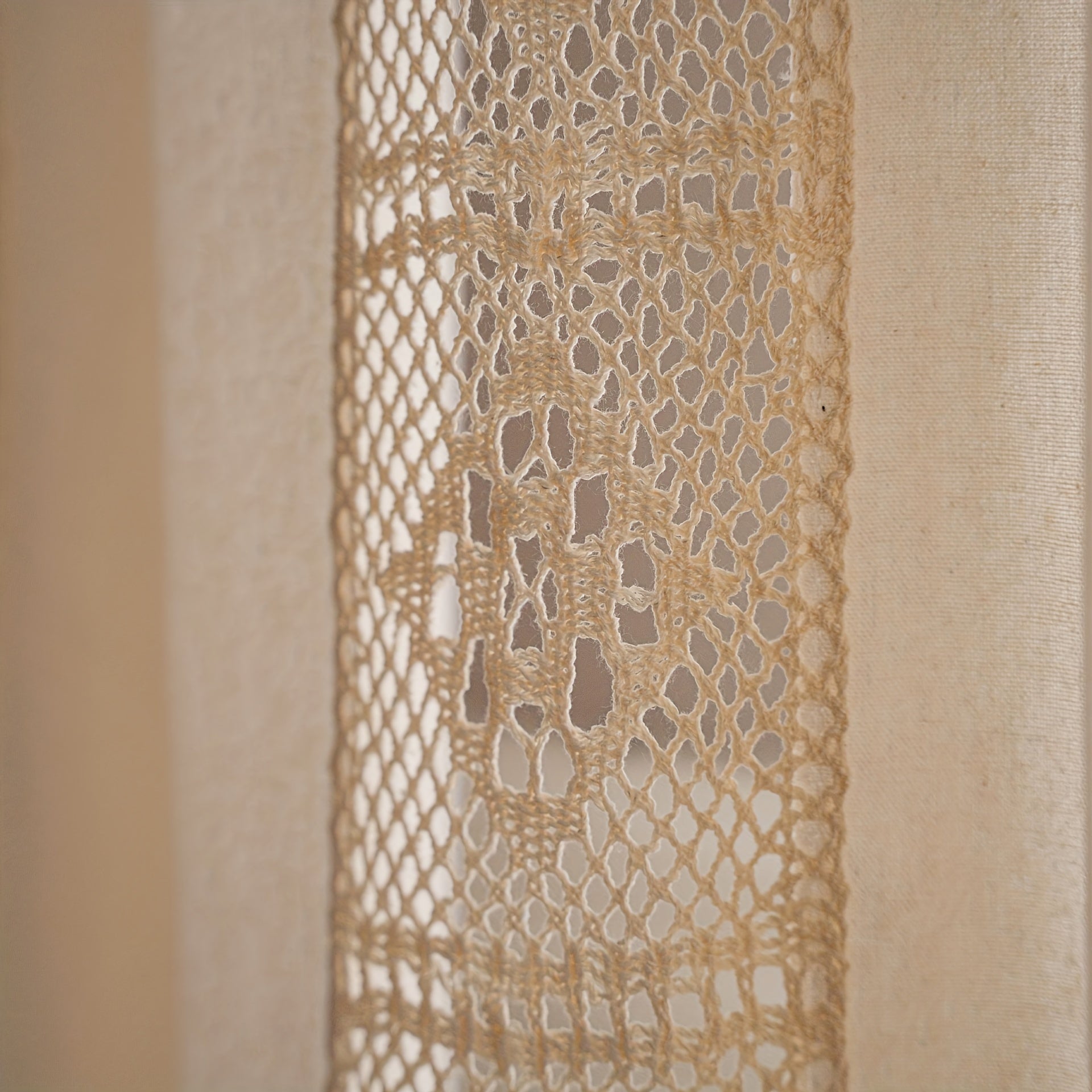 Boho Tassel Lace Patchwork Curtains Beige