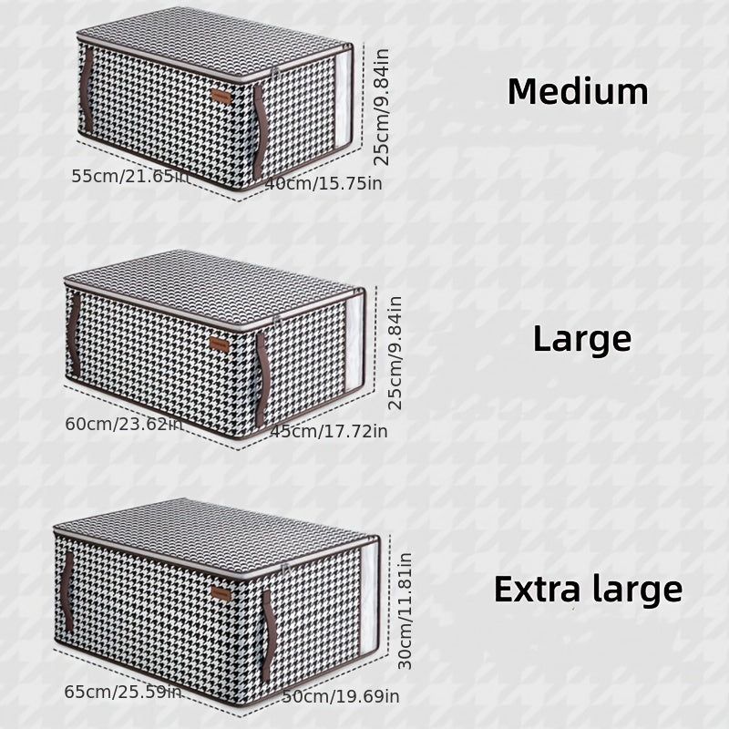Large Storage Bag Houndstooth Zipper Organizer Blanket
