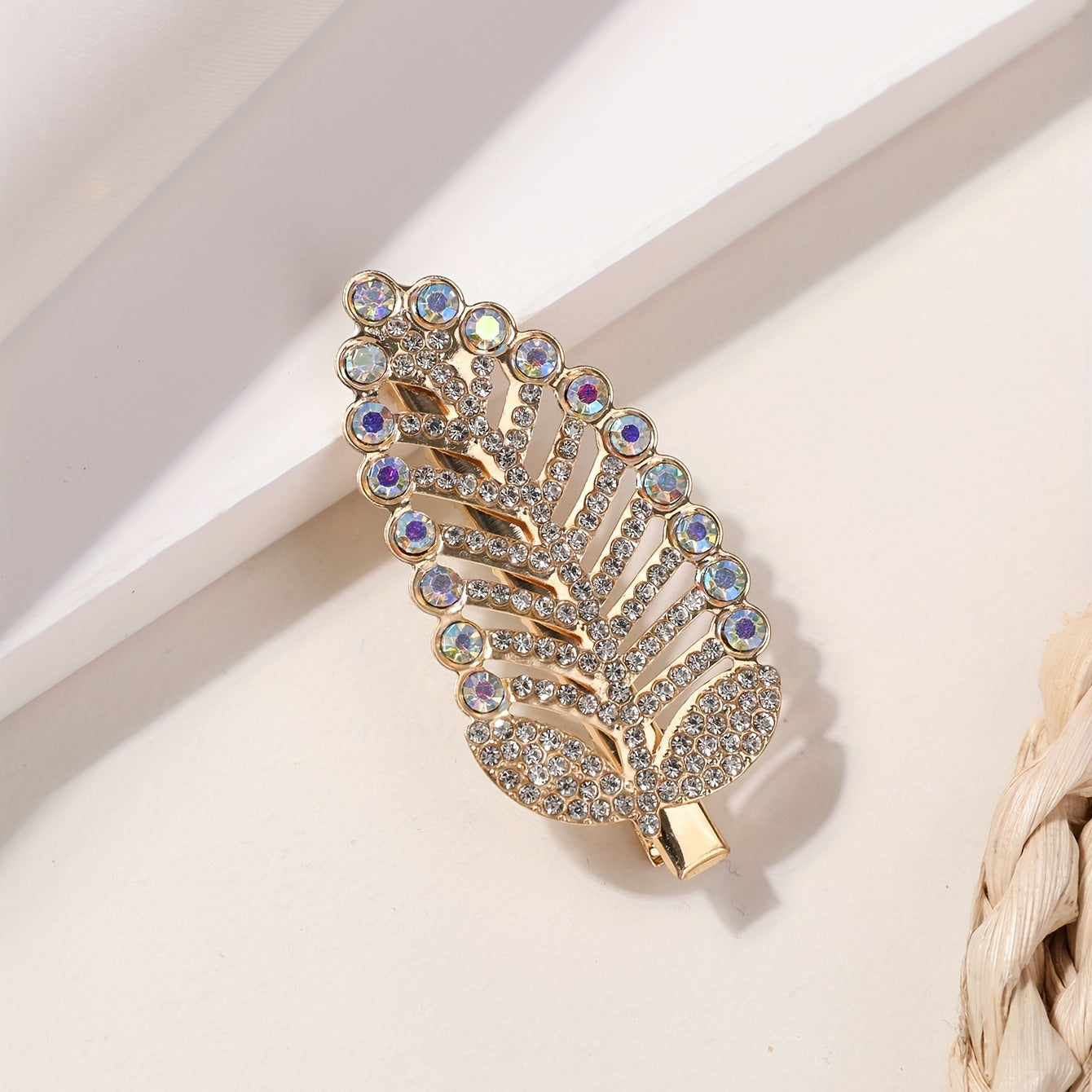Rhinestone Leaf Hair Clip Glitter Duck Billed Clip Style Hair Clip