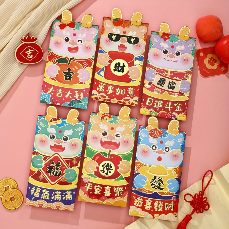 6pcs Dragon Year Red Envelopes Cartoon Lucky Money Packets Wedding