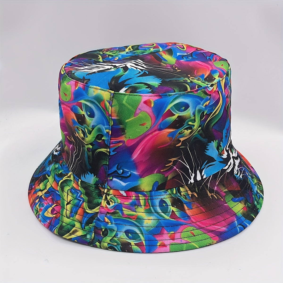 Tie Dye Tiger Print Bucket Hat Reversible Graffiti Printed Cotton Basin Hat