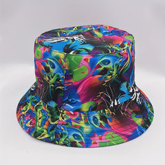 Tie Dye Tiger Print Bucket Hat Reversible Graffiti Printed Cotton Basin Hat